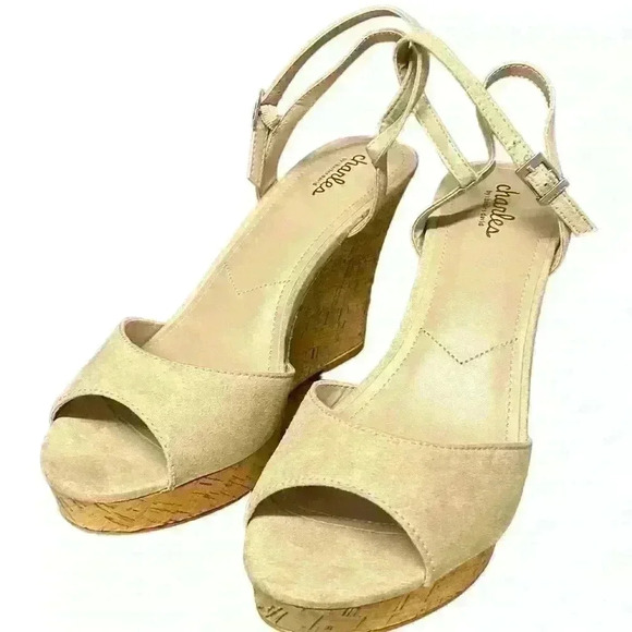 Charles David Lambert tan cork wedge sandals size 11 NEW - Picture 1 of 5